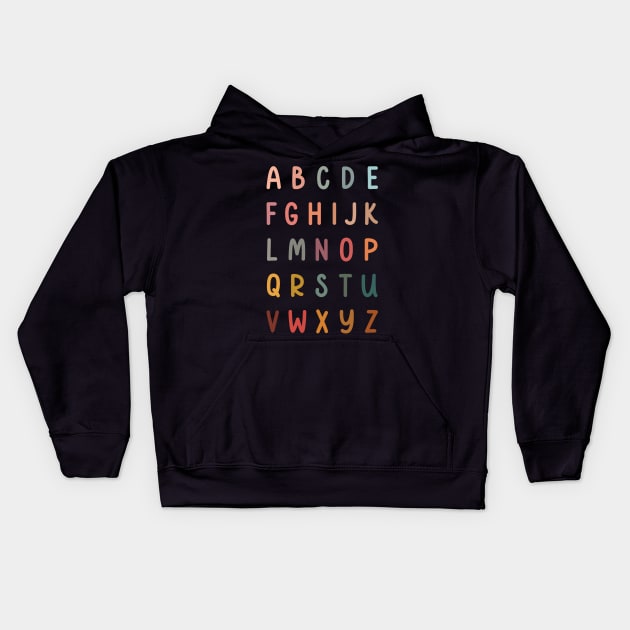 Alphabet Letters in Muted Boho Rainbow Colors for Kids Kids Hoodie by hwprintsco